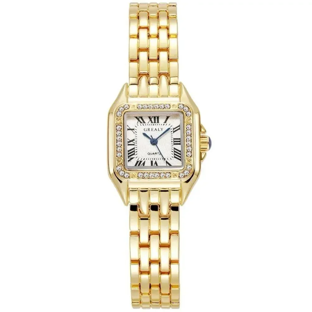 Luxury Gold Plated Zircon Square Quartz Watch